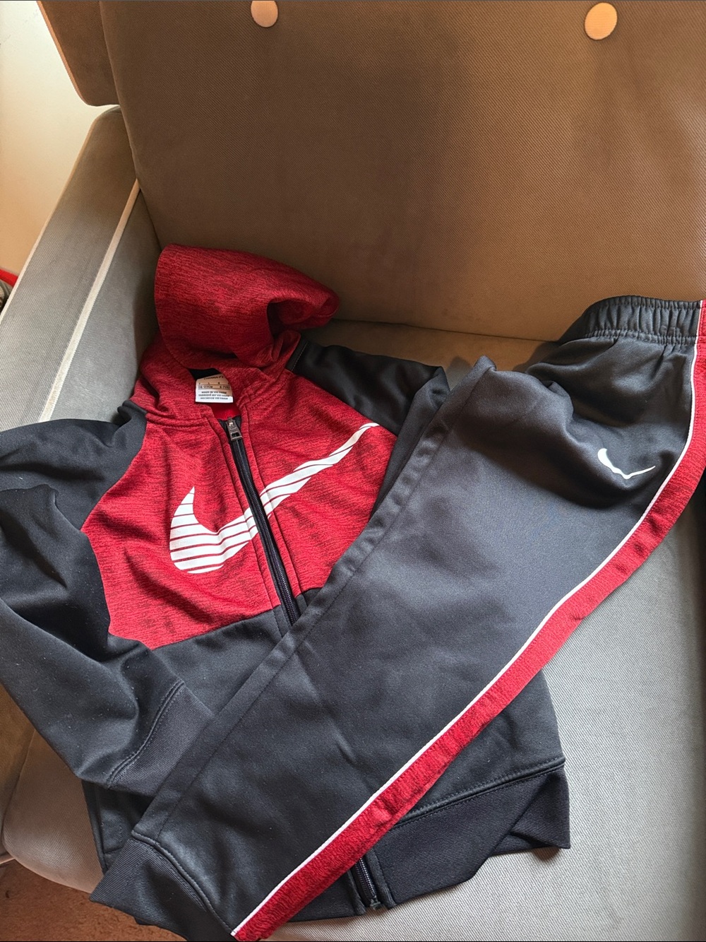 Nike Red and Black Youth Zip Hoodie with Matching Joggers
